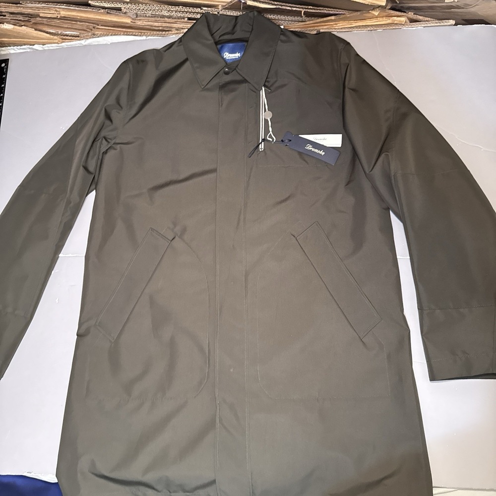 Drumohr Polyamide Rain Car Coat Mens 48 IT Dk Olive Green DJ368CC2 New Italy